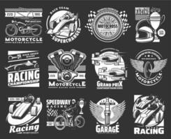 Motorcycle and car race sport vector icons set