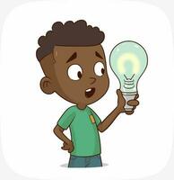 Green shirt   Demonstrating Facial Expression and Emotion of Idea Having with Light Bulb Vector Illustration