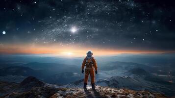 astronauta en espacio. ilustración ai generativo foto