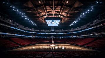 Illuminated basketball stadium. Illustration AI Generative photo