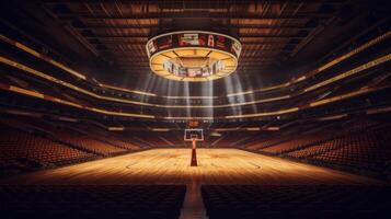 iluminado baloncesto estadio. ilustración ai generativo foto