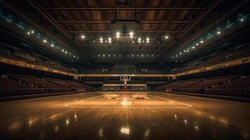 iluminado baloncesto estadio. ilustración ai generativo foto