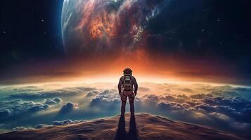 astronauta en espacio. ilustración ai generativo foto