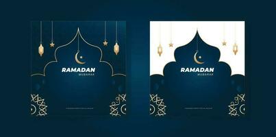 Ramadan Kareem Luxury Sale Banner, Islamic Ornament Lantern Background, Ramadan sale social media post with empty space for photo Pro Vector