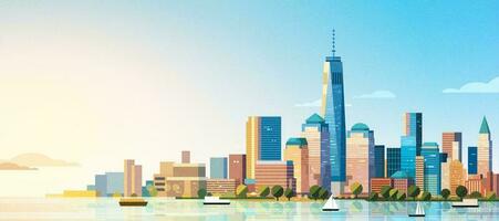 New York Manhattan west skyline scene in flat style vector