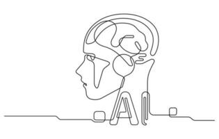 AI artificial intelligence and digital technology brain data robot conceptual in one line drawing vector