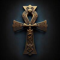 Ancient golden ankh symbol isolated on dark background. Illustration of an Egyptian cross in digital form. The ancient Egyptians used the Ankh as a symbol for eternal life. photo