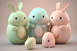 Bunny cute pastel colored easter eggs . Spring concept Easter eggs with cute rabbit inside egg. photo