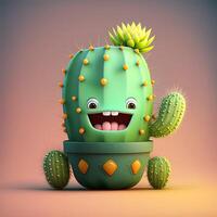 colección de feliz, sonriente, alegre dibujos animados estilo Dom caracteres para verano, vacaciones diseño. dibujos animados cactus sonriente avatar generativo ai foto