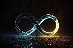 glowing neon infinity symbol in the night. . Infinity, eternity, infinite, endless, loop symbols. photo