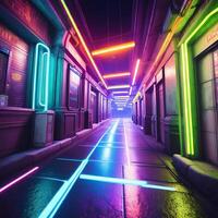 Futuristic Neon-lit Gaming Scene 3D Surreal Photorealistic Illustration photo