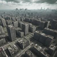 Abandoned City Post Apocalypse Photorealistic Surreal 3D Illustration photo