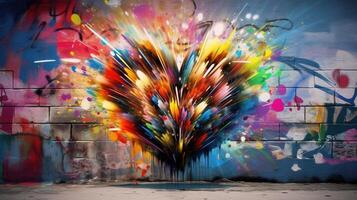 , Colorful heart as graffiti love symbol on the wall, street art. Melted paint. photo