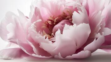 , Close up of blooming flowerbeds of peony flowers, floral textured background, spring mood. Photorealistic effect. photo