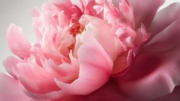 , Close up of blooming flowerbeds of peony flowers, floral textured background, spring mood. Photorealistic effect. photo