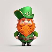 Leprechaun with ginger beard and green hat cartoon look funny. Saint Patrick's Day Celebration - Leprechaun Green Beer and Shamrocks, St. Patrick's Day concept. photo