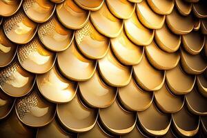 Dragon scales background - gold shining shells . Simple background made of dragon scale armor illustration . photo