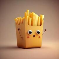 collection of happy, smiling, joyful cartoon style French fries characters for meal, dinner design. Cartoon French fries character for restaurant mascot. photo