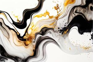 Marble ink abstract art from exquisite original painting for abstract background, color white, gold, black. Painting was painted on high quality paper texture to create smooth background photo