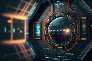 Futuristic navigation system, AR space, floating in the space, flat design, information graphic. Sci-fi space exploration concept. Inside view of the sci-fi cabin of the pilot . photo