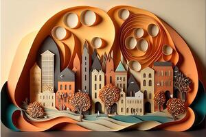 paper quilling style urban design. Multidimensional paper quilling craft illustration a small city. photo