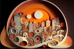 paper quilling style urban design. Multidimensional paper quilling craft illustration a small city. photo