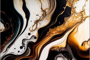 Marble ink abstract art from exquisite original painting for abstract background, color white, gold, black. Painting was painted on high quality paper texture to create smooth background photo