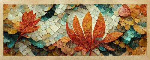 artístico vistoso mosaico modelo otoño hoja. collage contemporáneo impresión con de moda decorativo mosaico modelo con diferente colores. resumen floral orgánico fondo de pantalla antecedentes ilustración foto