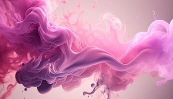 , Flowing light pink, viva magenta smoke with splashes. Soft fluid banner, spring female mood, 3D effect, modern macro realistic abstract background illustration, ink in water effect. photo