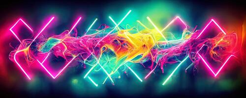 illustration of gaming background abstract, cyberpunk style of gamer wallpaper, neon glow light of sci-fi. Glowing iridescent neon lights for both light and dark backgrounds. photo