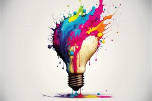 illustration of colorful bulb with splash of colors on white background. Creativity, eureka, imagination, inspiration. . Idea and solution concept photo