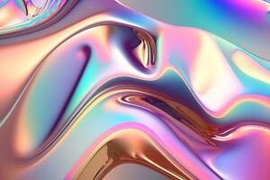 Holographic liquid background. Holograph color texture with foil effect. Halographic iridescent backdrop. Pearlescent gradient for design prints. Rainbow metal. photo