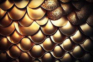 Dragon scales background - gold shining shells . Simple background made of dragon scale armor illustration . photo