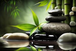 Bamboo and stones in a wellness spa. . Zen Stones and Bamboo on the water. relax, enjoy at spa concept photo