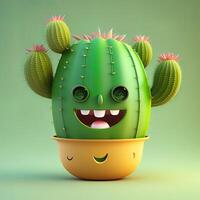 colección de feliz, sonriente, alegre dibujos animados estilo Dom caracteres para verano, vacaciones diseño. dibujos animados cactus sonriente avatar generativo ai foto