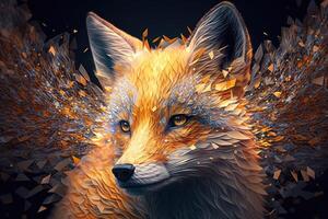 Fantasy Raster Image of Fox Face with Golden Spot, Animal face in the depths of galaxies and stars fox photo