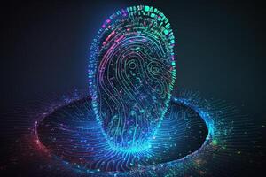 Photo of Holographic Fingerprint Security in the Digital Age, Protecting Big Data with AI Technology . Fingerprint integrated in a printed circuit, releasing binary codes.