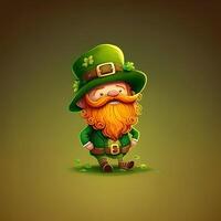 Leprechaun with ginger beard and green hat cartoon look funny. Saint Patrick's Day Celebration - Leprechaun Green Beer and Shamrocks, St. Patrick's Day concept. photo