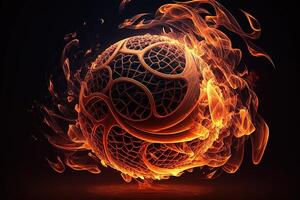 of a Glowing Ball Burning on Fire in Orange Flames, Giving off Heat and Smoke for Competitive Basketball A Visual representation of the Madness and Excitement of the Game photo