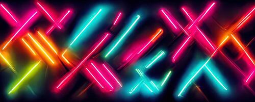 illustration of gaming background abstract, cyberpunk style of gamer wallpaper, neon glow light of sci-fi. Glowing iridescent neon lights for both light and dark backgrounds. photo