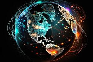 Global map of the world, the earth communication technologies with internet effect. Futuristic modern photo