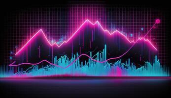 generativo ai, valores mercado gráfico líneas, financiero grafico en tecnología en azul y rosado neón colores, financiero fusión de un reactor. tecnología concepto, comercio mercado concepto. foto