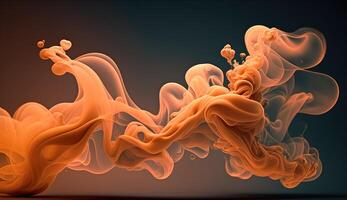 , Flowing light apricot crush smoke with splashes. Soft fluid banner, spring female mood, 3D effect, modern macro realistic abstract background illustration, ink in water effect. photo