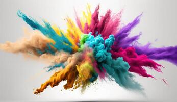 , Flowing isolated colorful sand and powder with splashes. Bright banner, 3D effect, modern macro realistic abstract background illustration, white background. photo