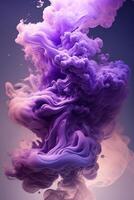 , Flowing lavender violet liquid and smoke with splashes. Bright fluid banner, 3D effect, modern macro realistic abstract vertical background illustration, ink in water effect. photo