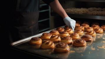 , Hands of baker in restaurant or home kitchen, prepares ecologically natural pastries photo