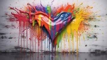 , Colorful heart as graffiti love symbol on the wall, street art. Melted paint. photo