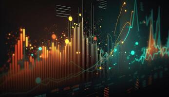 , stock market chart lines, financial graph on technology abstract background represent financial crisis, financial meltdown. Technology concept, trading market concept. photo