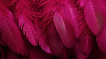 generativo ai, hermosa Viva magenta rosado de cerca plumas, fotorrealista antecedentes. pequeño mullido rosado plumas al azar dispersado formando foto