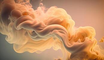 , Flowing light apricot crush smoke with splashes. Soft fluid banner, spring female mood, 3D effect, modern macro realistic abstract background illustration, ink in water effect. photo